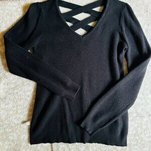 Black VNeck Sweater with Criss Cross Back Design